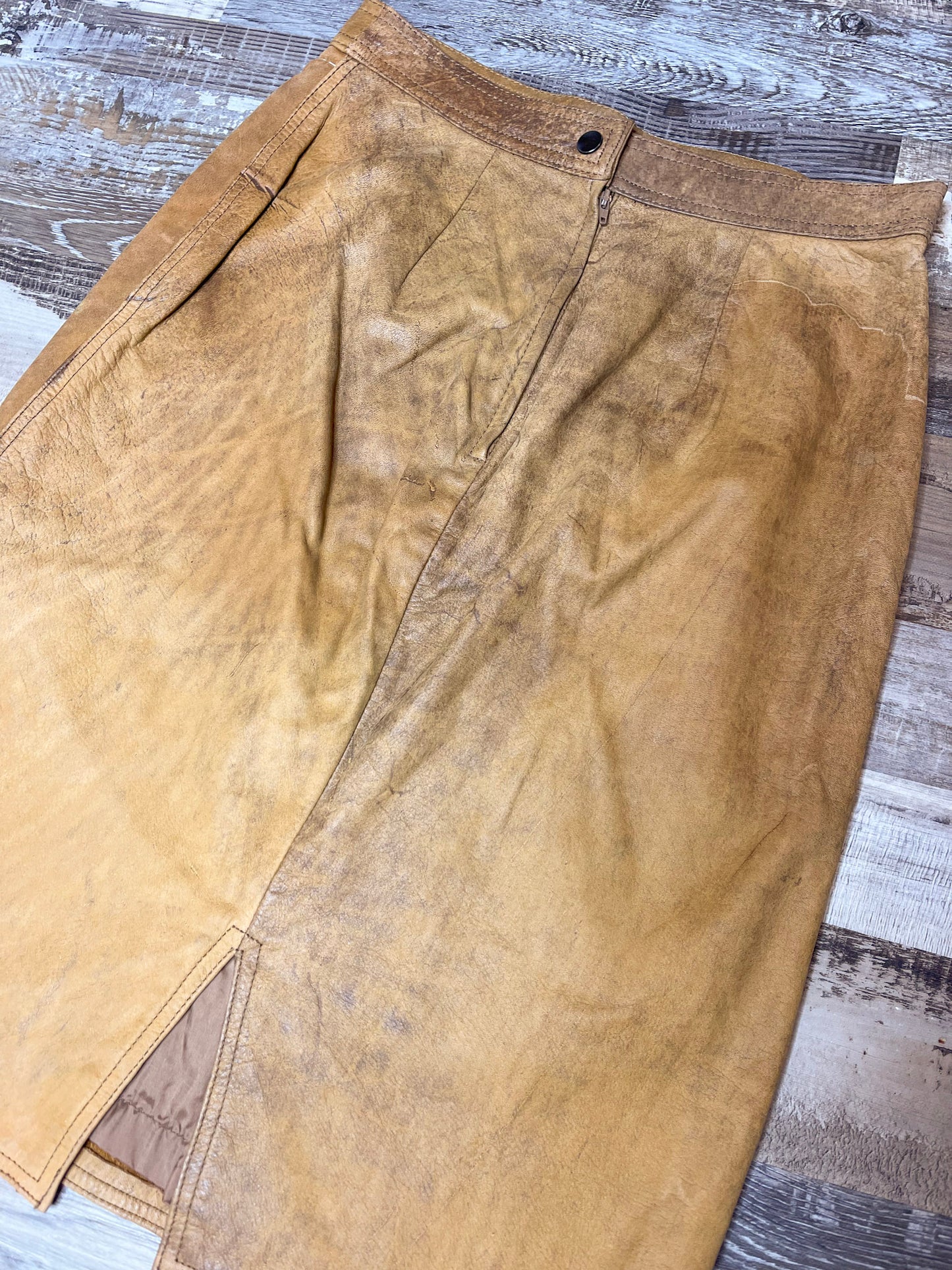 Brown Leather Midi Skirt
