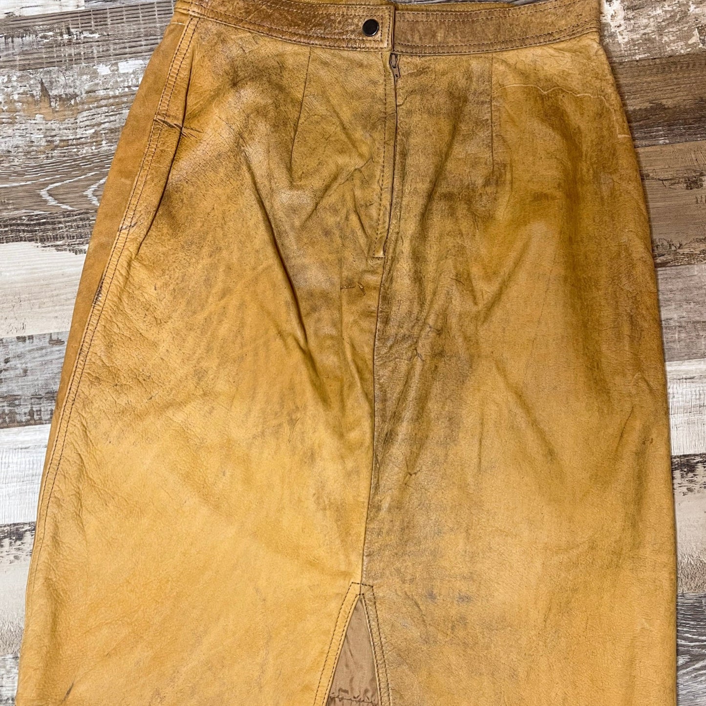 Brown Leather Midi Skirt