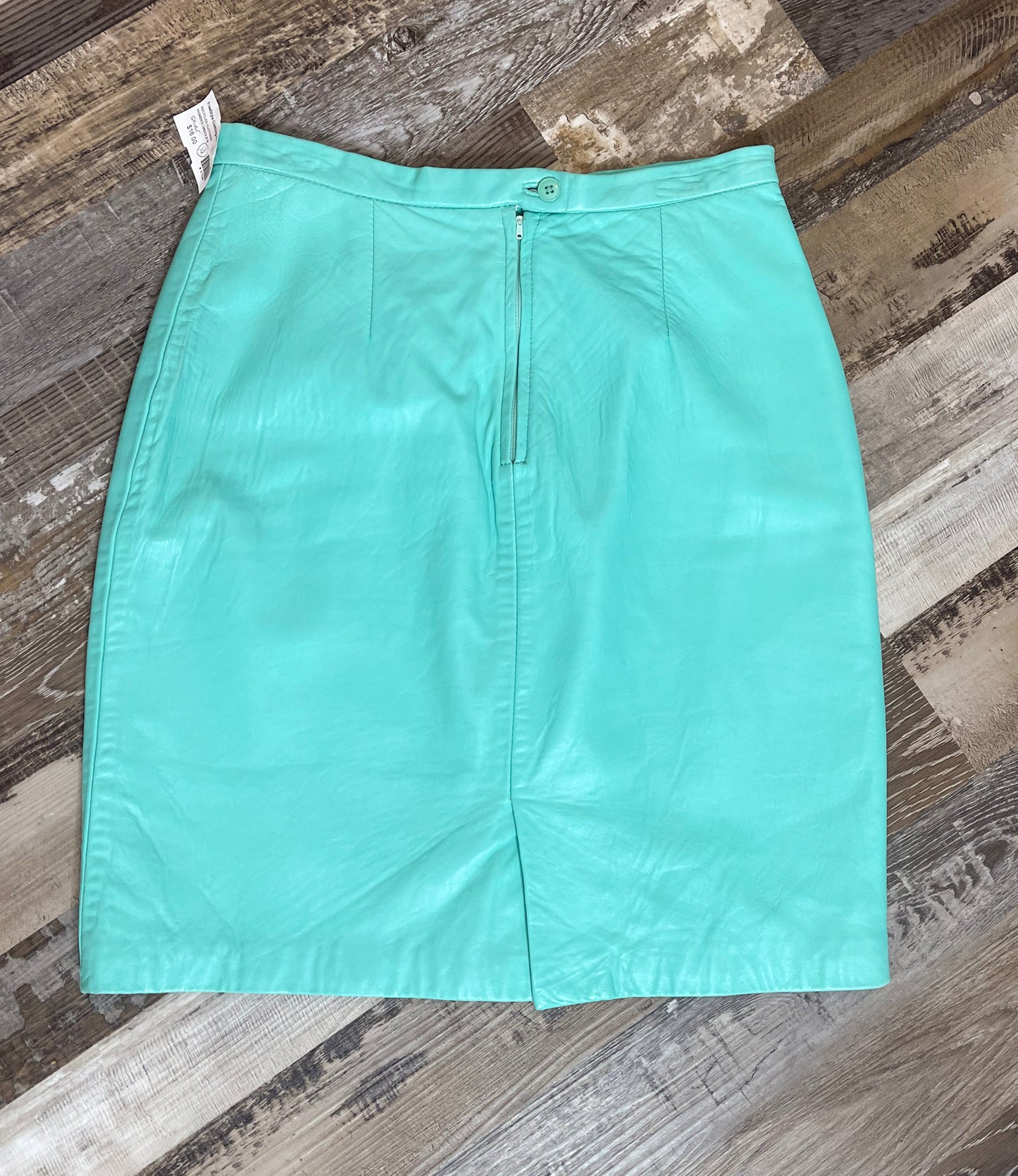 Turquoise Leather Midi Skirt
